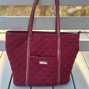 Vera Bradley solid burgundy quilted zipper tote bag